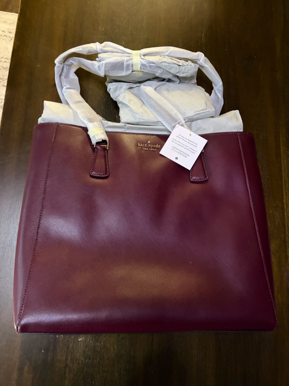 NWT Kate Spade Deep Berry Perry Laptop Tote Saffiano Leather with Gold Logo